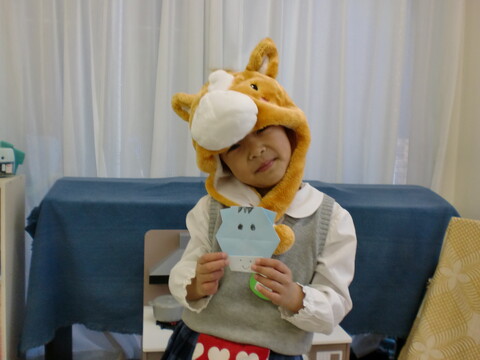 馬の折り紙にお顔書いたよ。